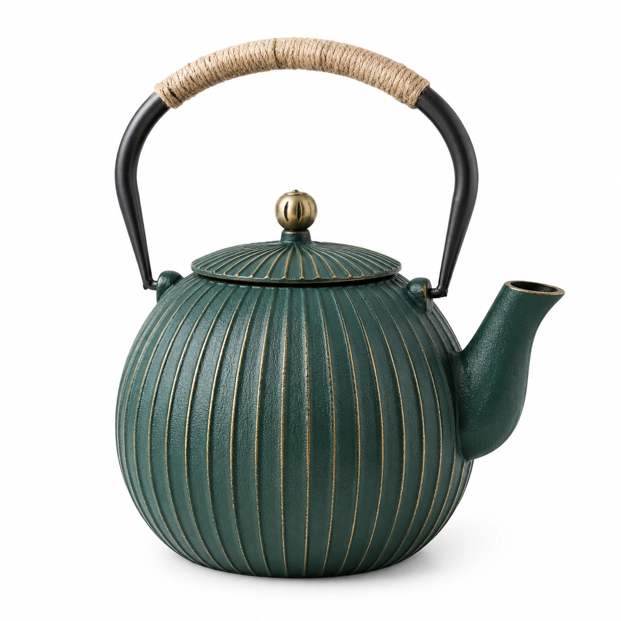 Teiera 1.20 L in ghisa verde scuro con manico rivestito in corda stile rustico
