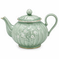 Teiera in ceramica 1.00 L verde salvia con decoro floreale - stile classico