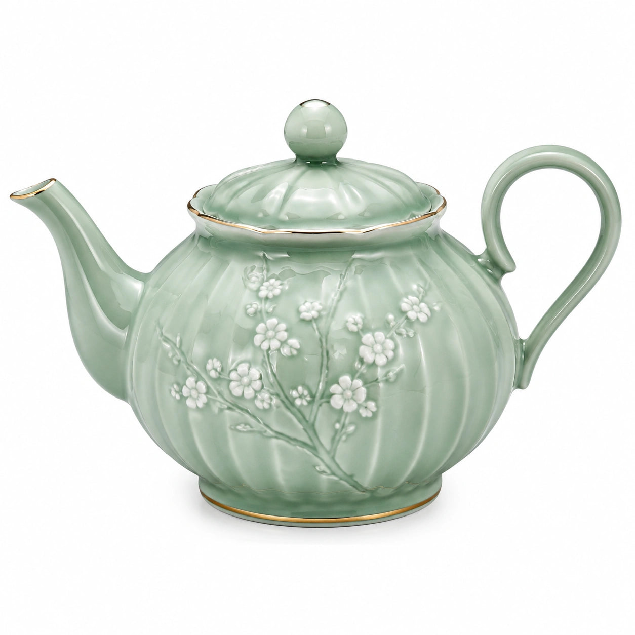 Teiera in ceramica 1.00 L verde salvia con decoro floreale - stile classico