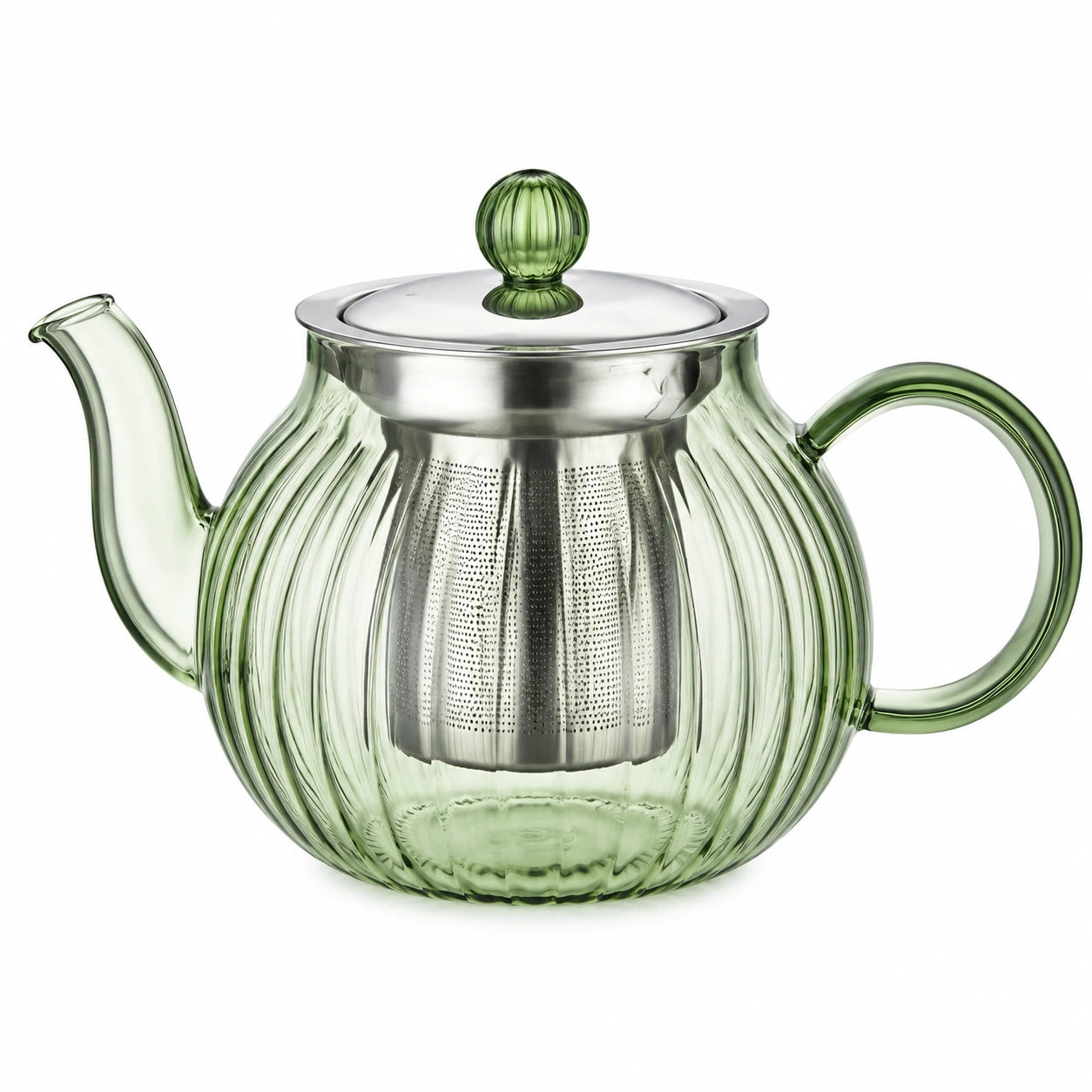 Teiera 1.20 L in vetro verde con filtro in acciaio inox - design rigato