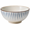 Ciotola 18 cm in ceramica bianca e blu a righe per alimenti stile classico