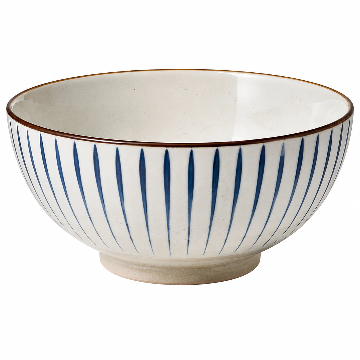 Ciotola 18 cm in ceramica bianca e blu a righe per alimenti stile classico