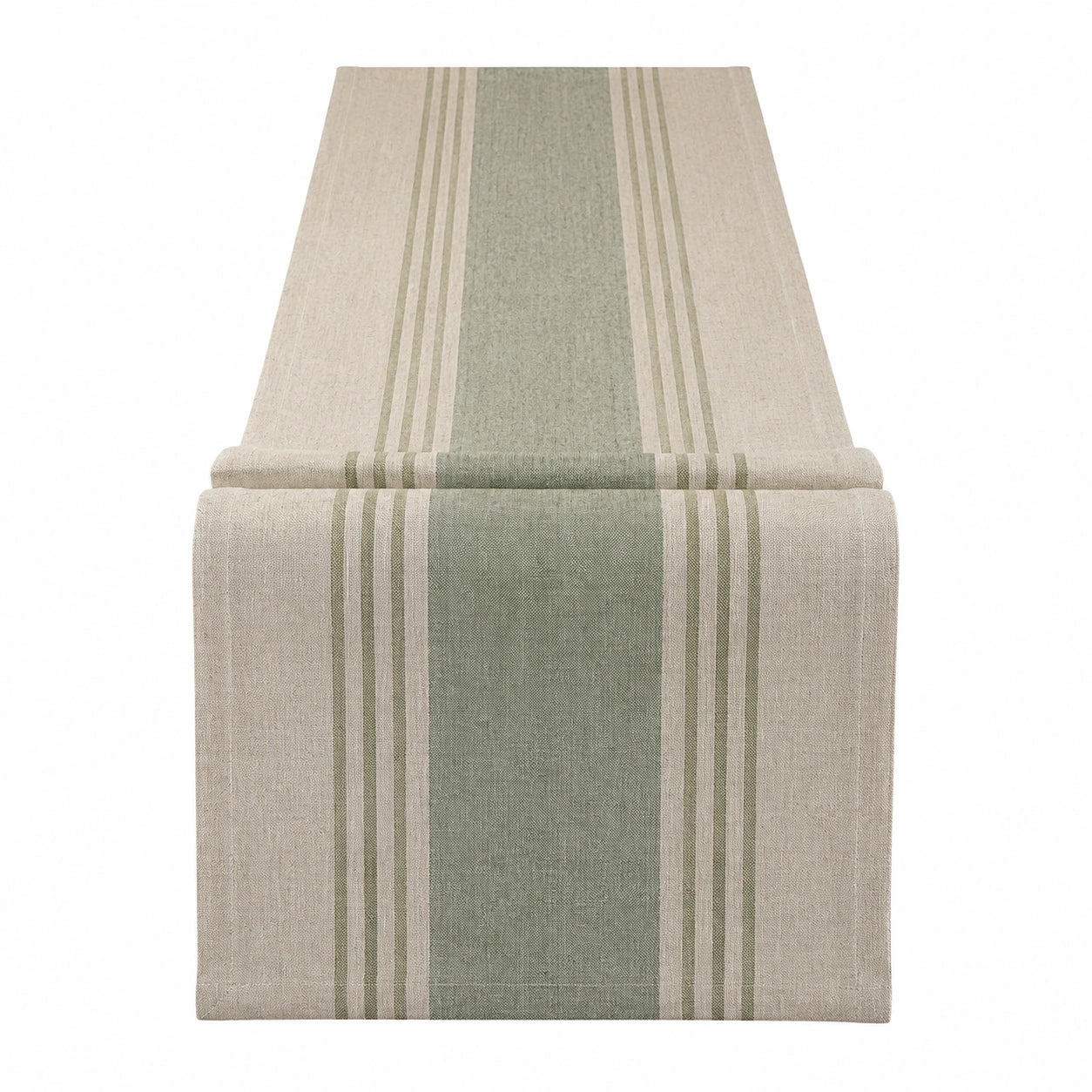 Runner da tavola 180 x 33 cm in tessuto beige e verde a righe stile rustico
