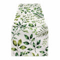 Runner da tavola 180 x 40 cm in tessuto bianco e verde con motivo botanico