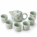 Servizio da tè in ceramica 1.1 L verde con teiera e 6 tazze floreali