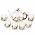 Servizio da tè in vetro 1200 ml con 6 bicchieri floreali trasparenti - stile botanico