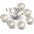 Servizio da tè in ceramica 7 pezzi bianco e blu con decoro floreale 700 ml
