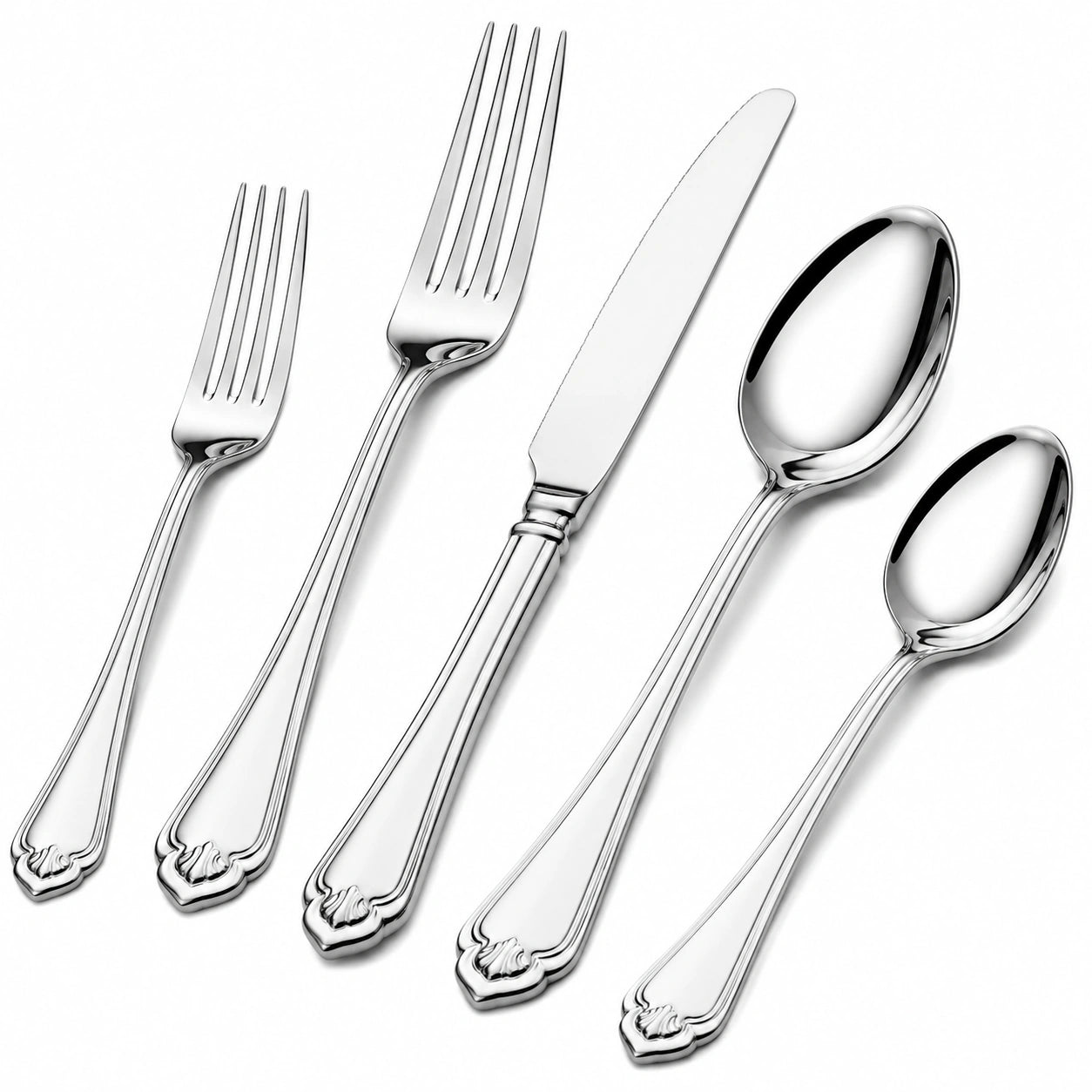 Set di posate in acciaio inox da 5 pezzi argento stile classico