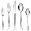 Set posate 5 pezzi in acciaio inox argento con manico martellato per tavola