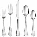 Set posate 5 pezzi in acciaio inox argento con manico martellato per tavola