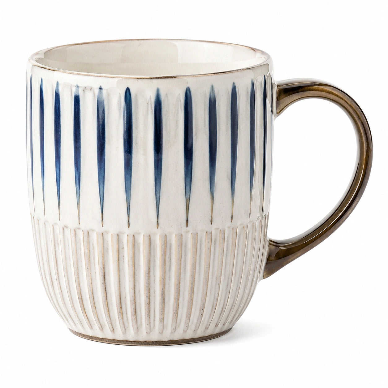 Tazza in ceramica 350 ml crema blu e marrone con manico stile rigato