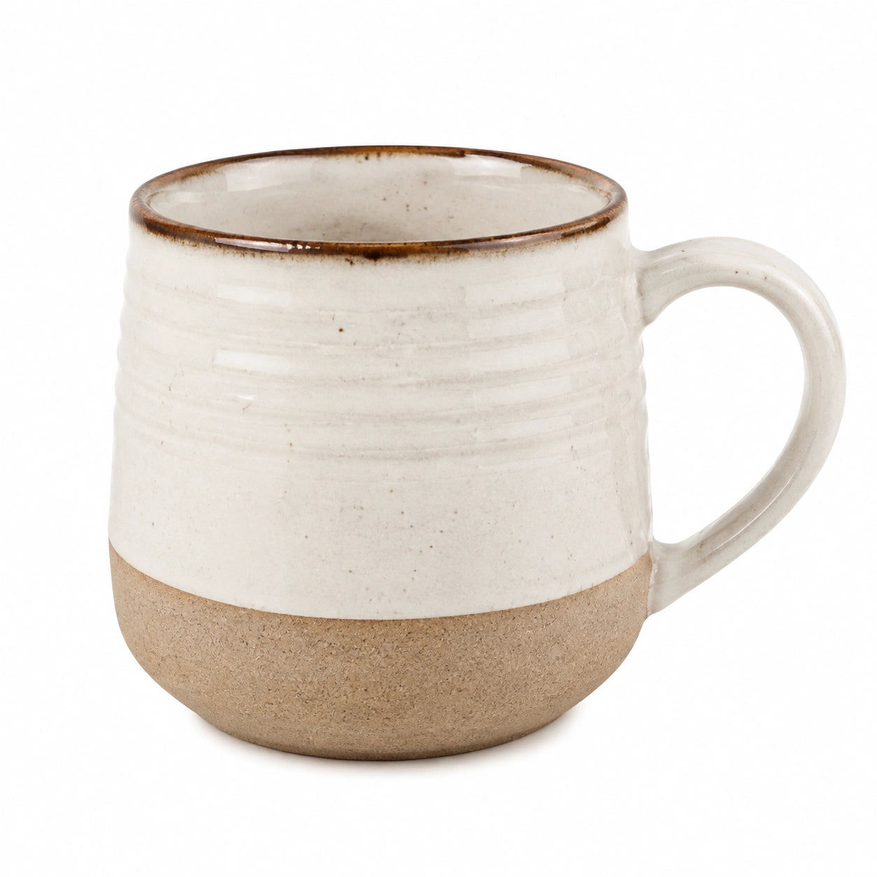 Tazza 450 ml in ceramica bianco beige con manico stile rustico