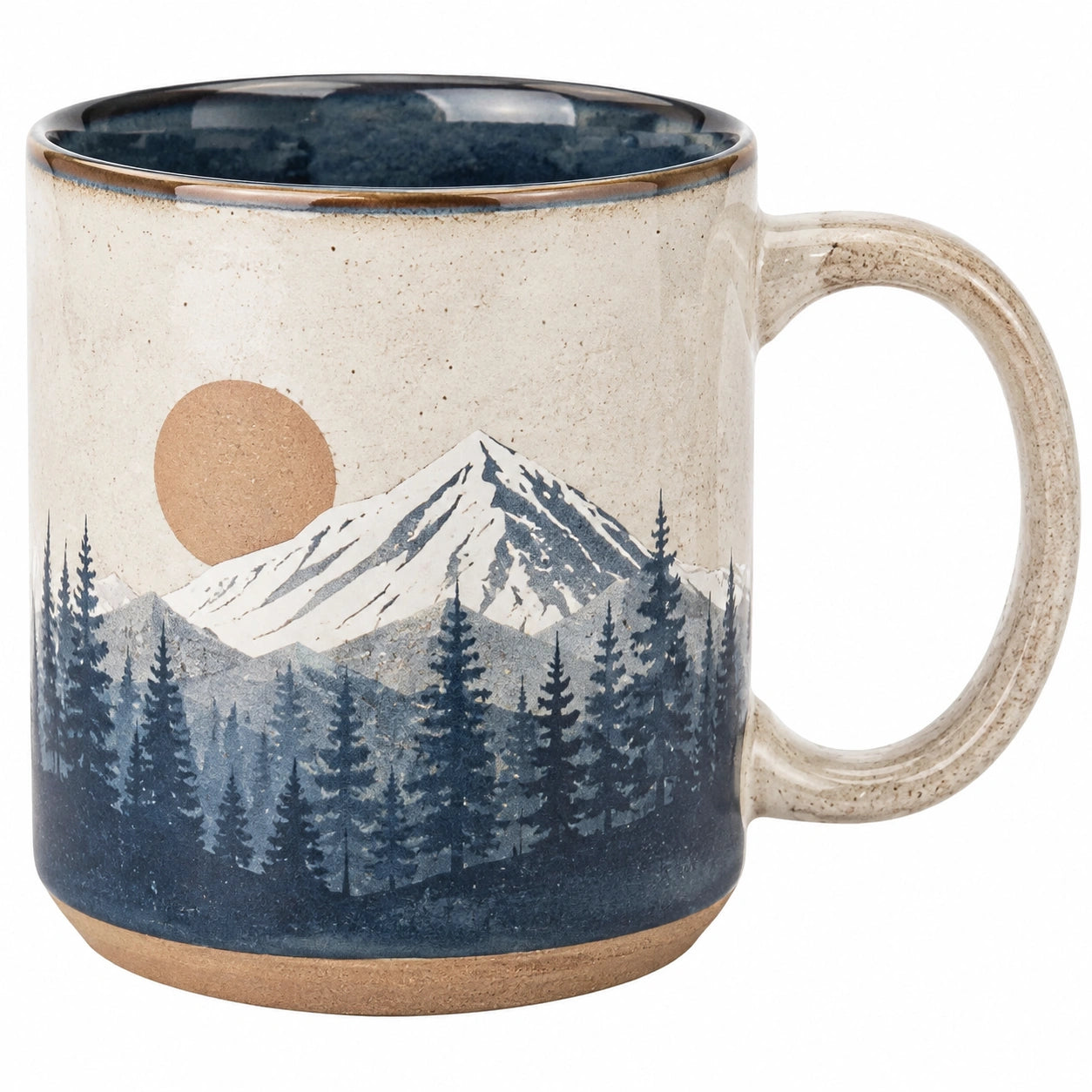 Tazza in ceramica 400 ml diametro 9 cm crema blu con paesaggio montano