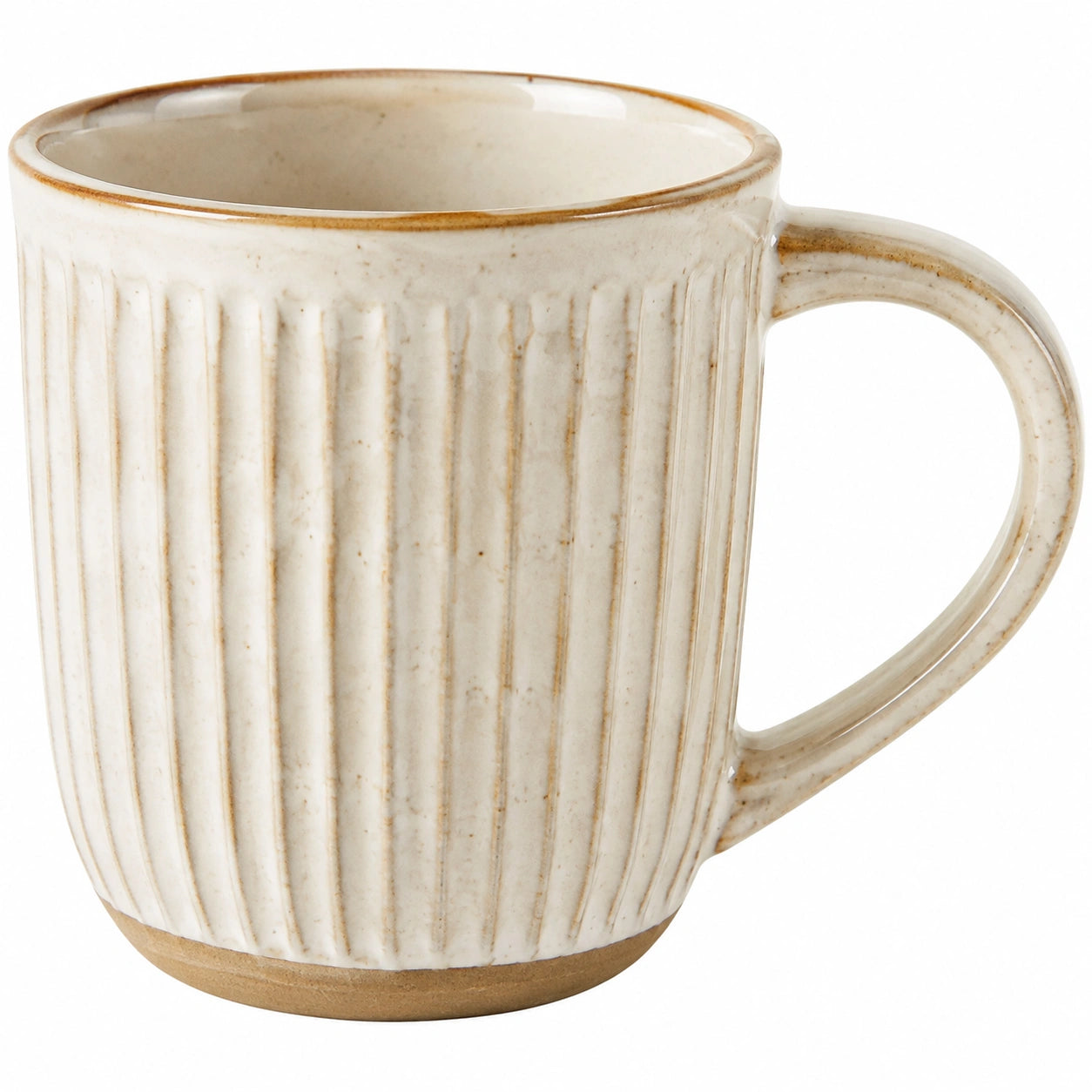 Tazza 400 ml in gres avorio per bevande calde - superficie scanalata rustica