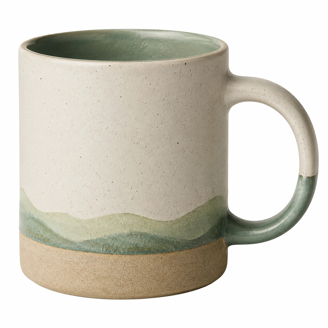 Tazza in ceramica 450 ml beige e verde con manico stile rustico