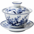 Tazza da tè con coperchio 150 ml in porcellana bianca e blu con motivo floreale