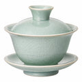 Tazza da tè con coperchio e piattino 180 ml in ceramica verde celadon effetto craquelé