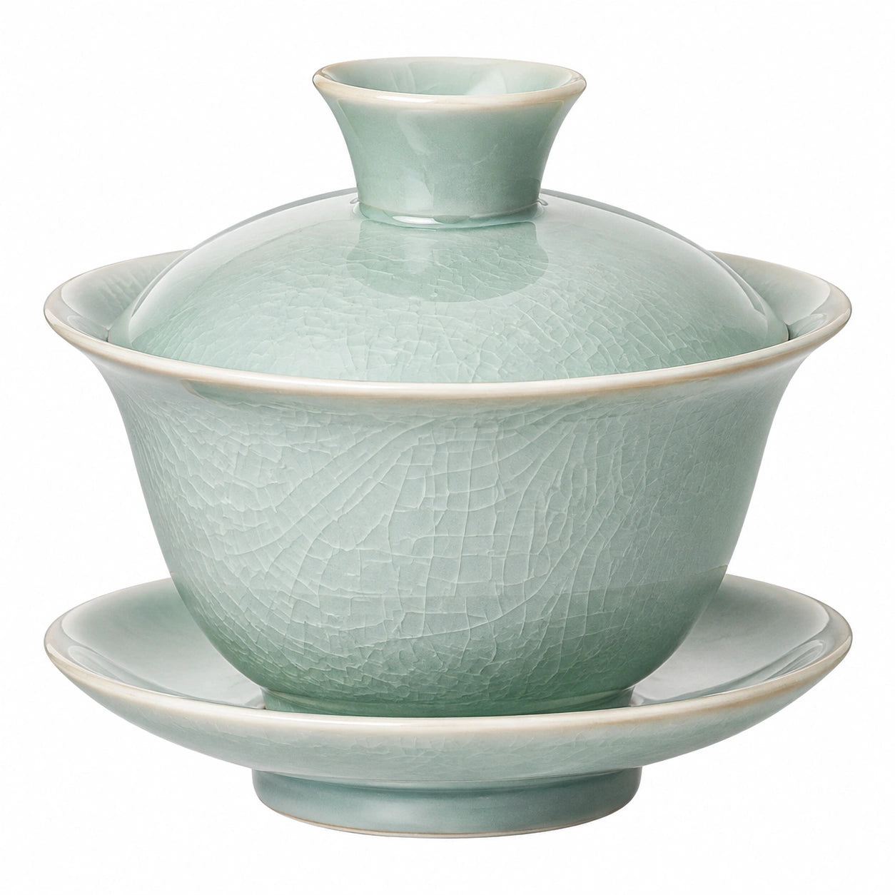 Tazza da tè con coperchio e piattino 180 ml in ceramica verde celadon effetto craquelé
