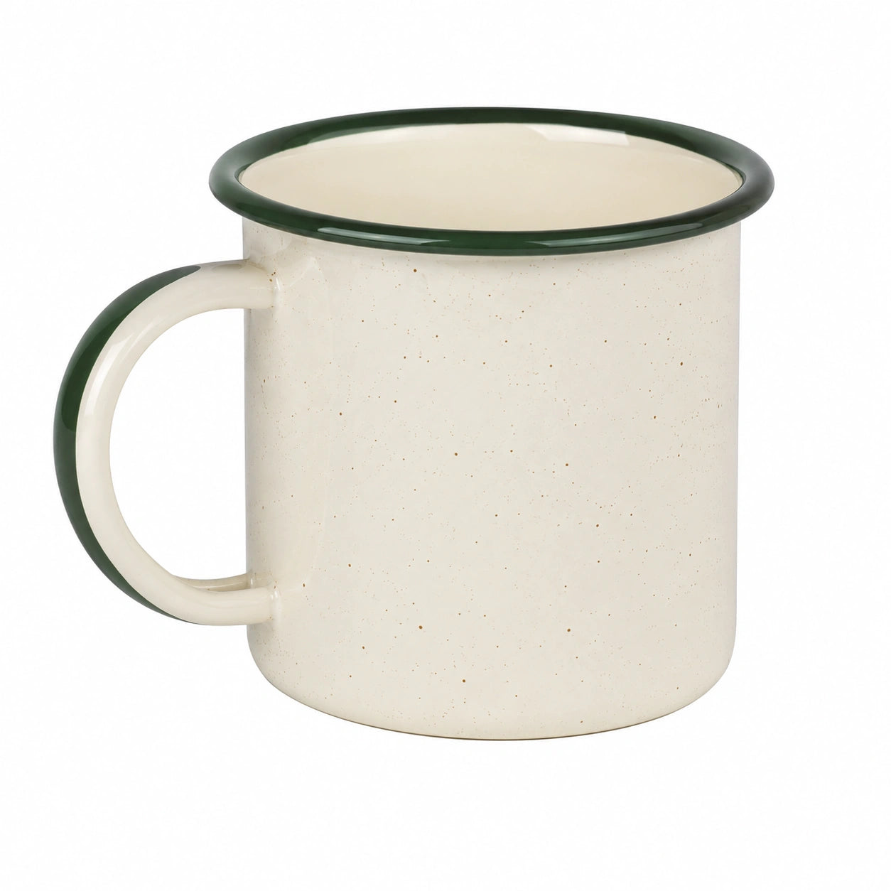Tazza smaltata 450 ml diametro 9 cm crema e verde con manico stile rustico